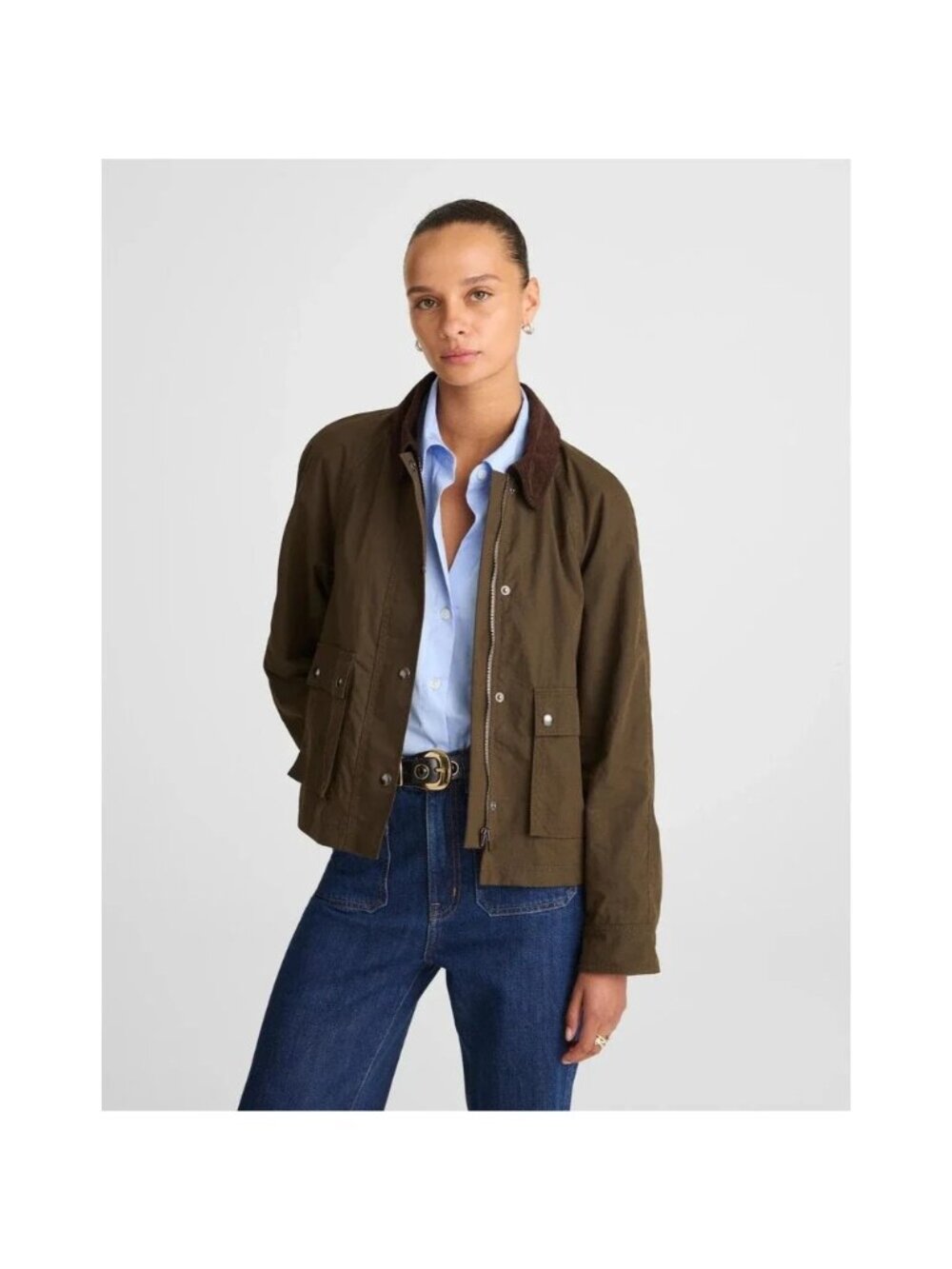 Madewell Waxed Zip Front Jacket Corduroy Collar Trench Green Utility Chore XXS